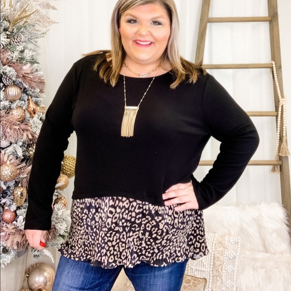 Black Leopard Babydoll style Long Sleeve Top